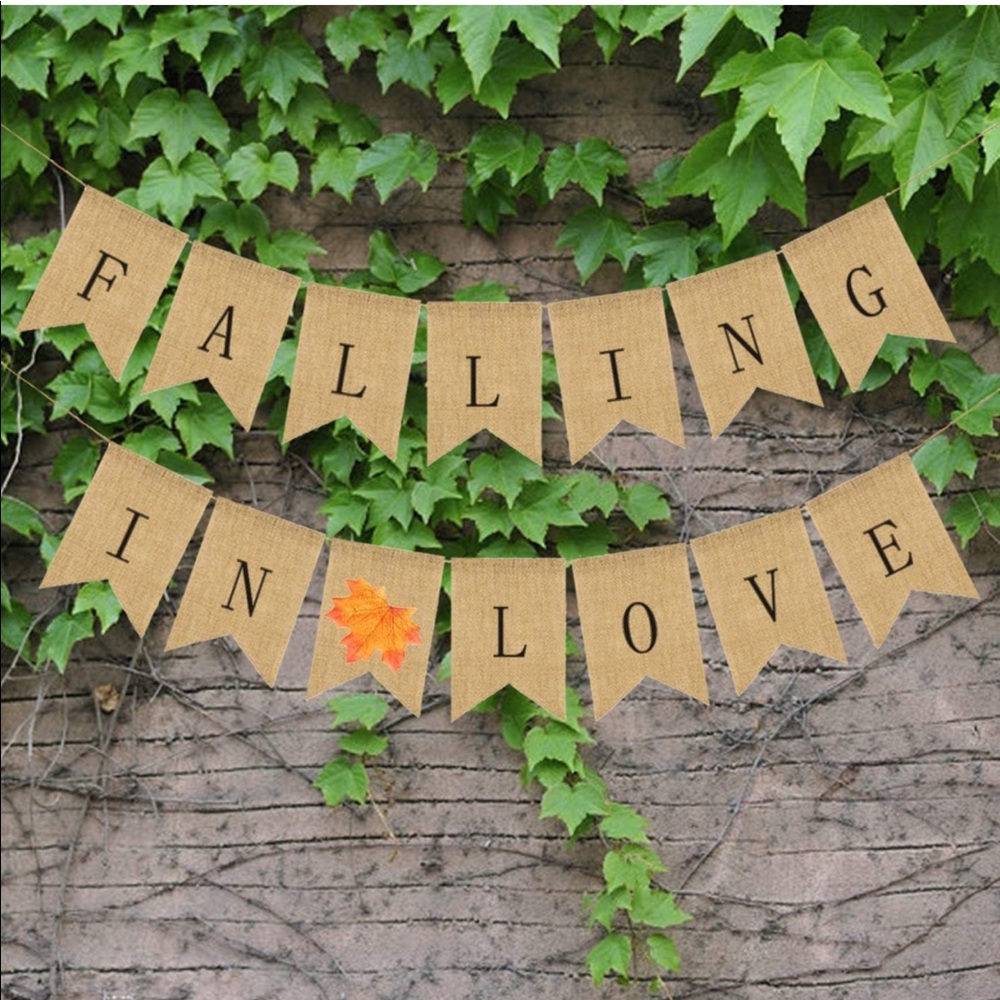 2 Falling in Love Burlap Banners EUC
